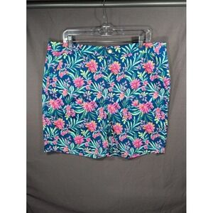 Stella Parker Size 16 Floral Chino Shorts Navy Pink Tropical Summer Women's